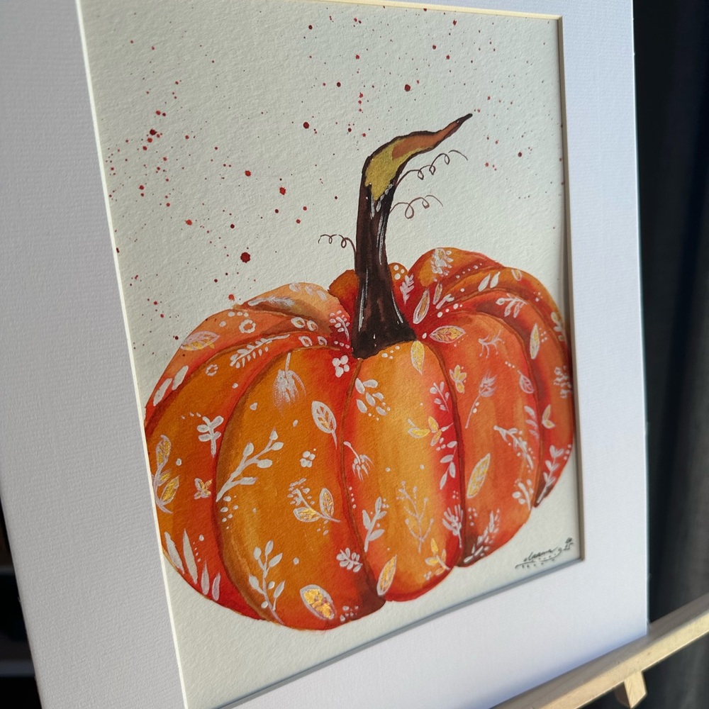 Hand-Made New Watercolor Art Painted Pumpkin - Picture 5 of 7